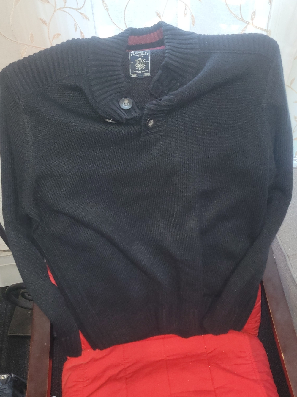 Men's Black Ribbed Button-Neck Sweater by Polo Club